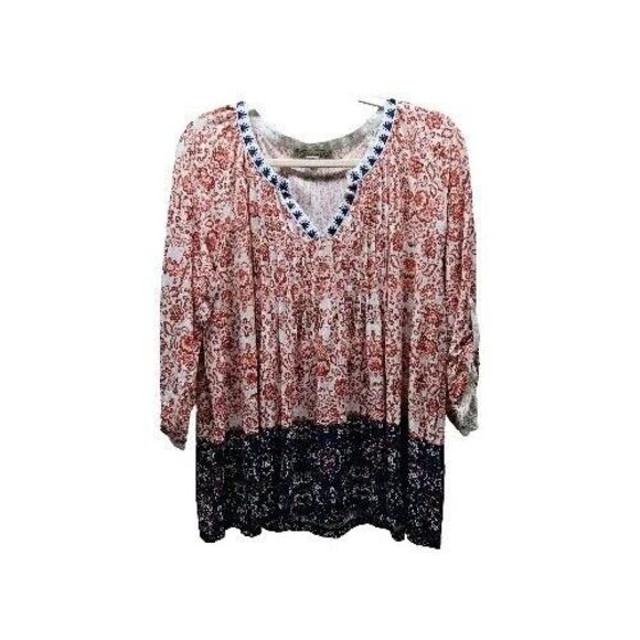 VINTAGE AMERICA Womens Red Blue Paisley Floral Peasant Flowy Longsleeve... - Picture 1 of 9